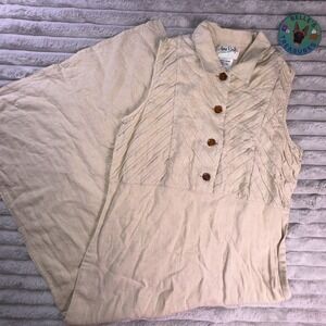 Vintage Olivia Rose Beige Linen Button-Down Maxi‎ Dress Size 10 Collared Tank